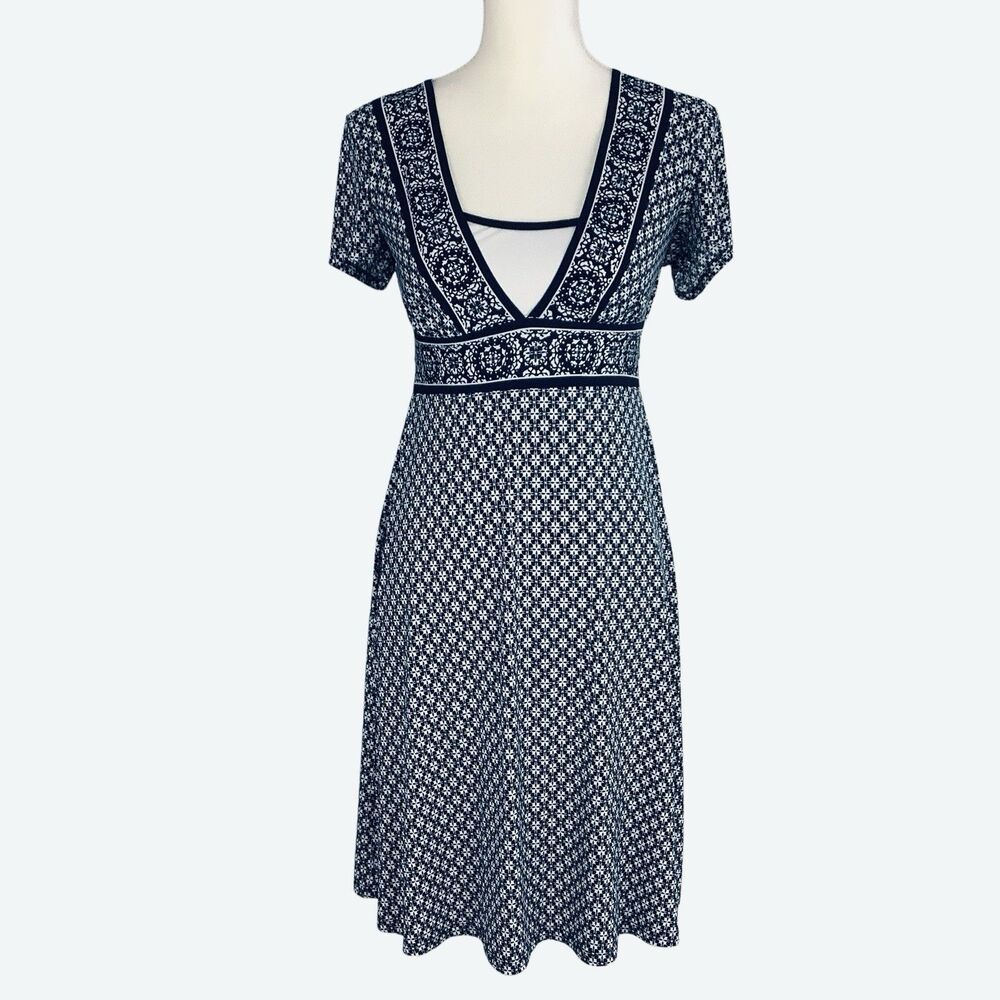 Baby Doll Dress Women's 8 V-Neck Short Sleeve Empire Waist Blue White Y2K Jersey